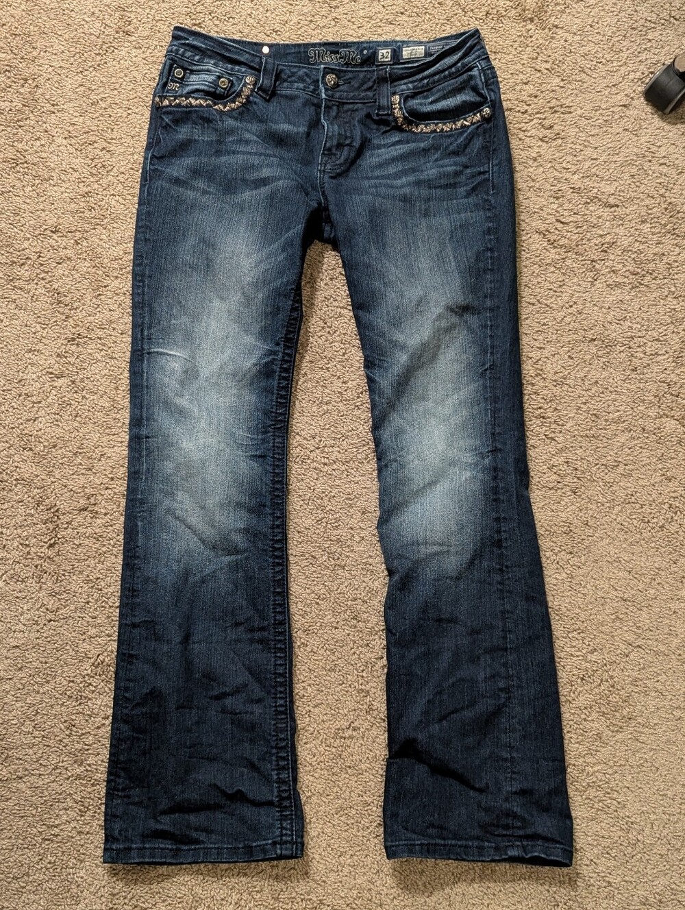 Miss Me Low Rise Embellished Pockets Bootcut Blue Jeans Size 32
